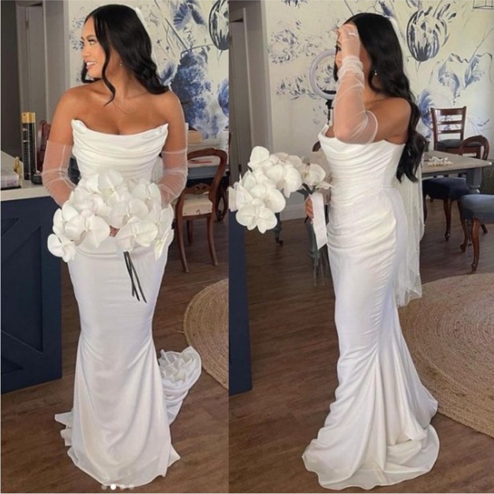 House of CB 'Esmee' Ivory Draped Strapless Bridal Gown Wedding Dress NWOT SIZE S - Picture 3 of 15